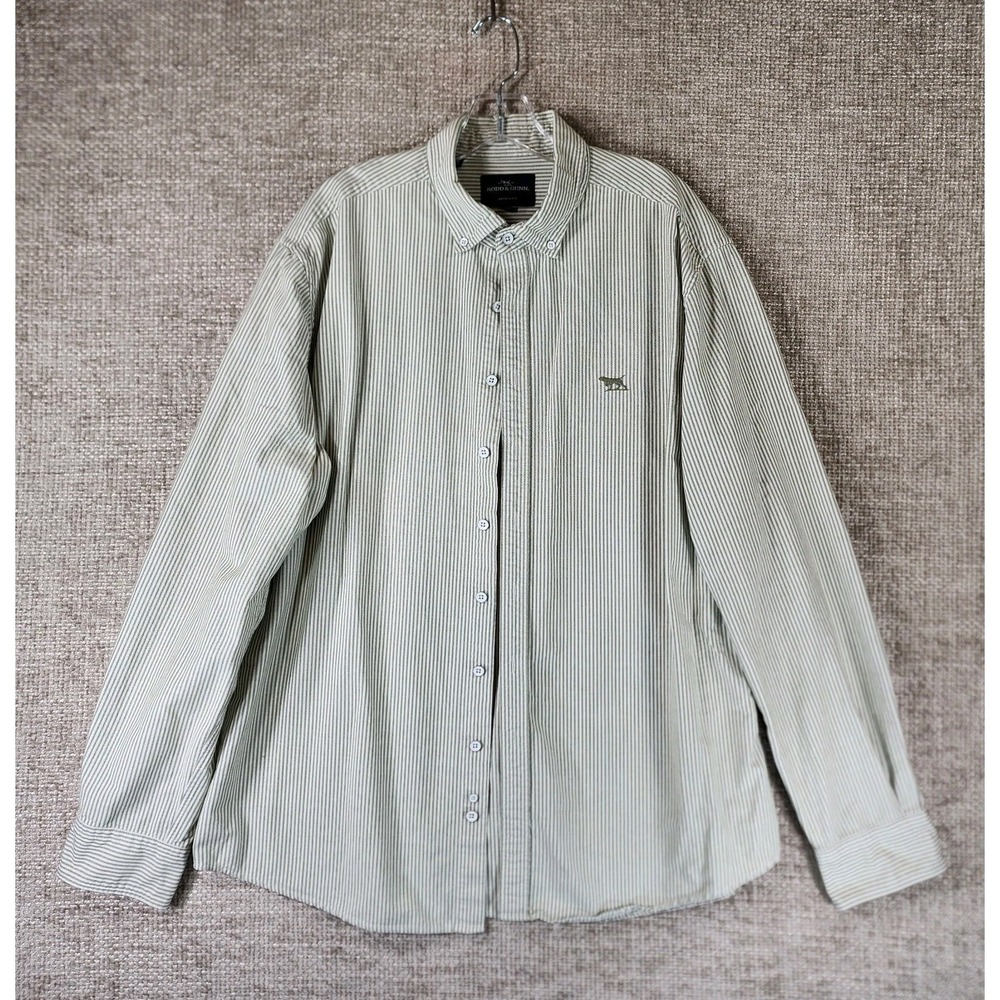 Rodd‎ & Gunn Sports Fit Striped Oxford Shirt Mens 2XL Green White Long Sleeve